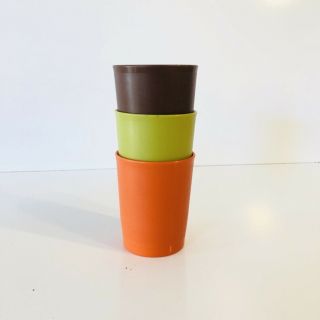 Vintage Tupperware Small 6 Oz Cups - Set Of 3 Green Brown Orange 2