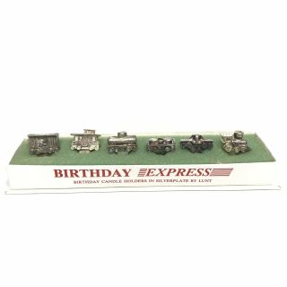 Vintage Lunt Silver Plated Train Birthday Candle Holders Railroad Cake Toppers