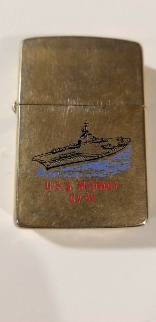 (vintage) Uss Midway Cv 41 Navy Zippo Lighter Double Sided Colorful.  Gol