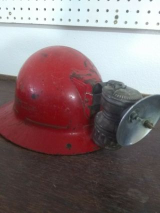 Antique Gold Miner ' s Helmet with Carbide lamp Autolite 2