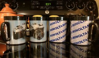 Set Of 4 Vintage Thermo - Serv Minolta Photography Advertising Coffee Mugs