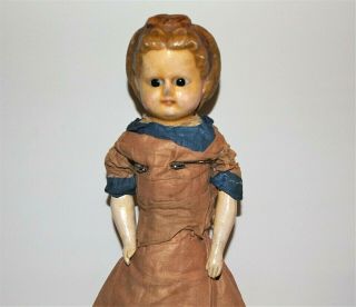 Antique 1800s Wax Paper Mache Pumpkin Head Clothes Vintage 19th C.  Doll