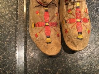 Antique Old Native American Indian Quilled Pawnee Sioux Plains Moccasins C.  1890