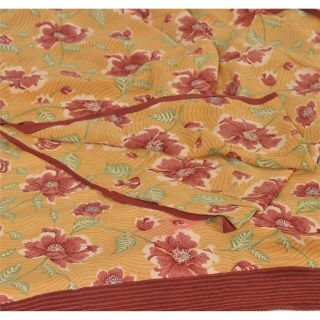 Sanskriti Vintage Printed 100 Pure Crepe Silk Saree Cream Sari Craft Fabric