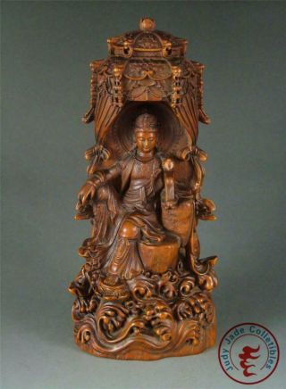 Fine Old Chinese Boxwood Carved Kwanyin Statue Blessing & Auspicious