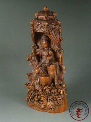 Fine Old Chinese Boxwood Carved Kwanyin Statue BLESSING & AUSPICIOUS 2