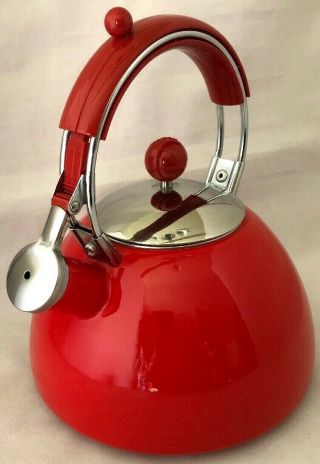 Vintage Retro Copco Red Metal Whistling Stovetop Tea Kettle Mcm Modern