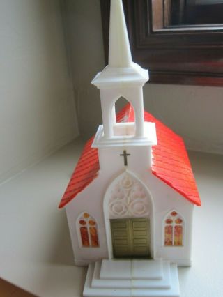 Vintage 1960’s Christmas Lighted Plastic Church White W/red Roof