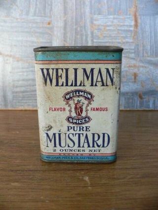 Vintage Wellman 2oz Mustard Spice Tin Wellman - Peck & Co.  San Francisco Cal
