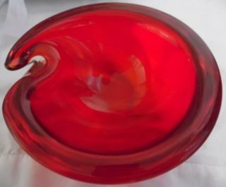 Vintage Ruby Red Small Round Heavy Thick Glass Single Ashtray Jh1