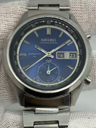 Vintage Seiko Chronograph 7016 - 7000 Automatic Blue Dial Fully Serviced Cal 7016a
