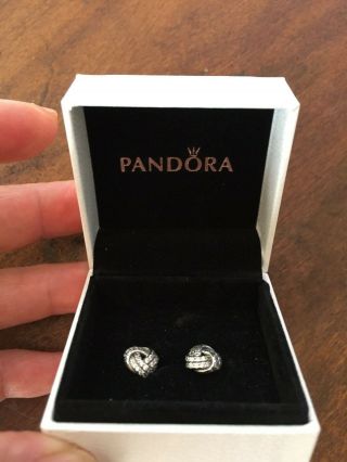 Pandora Love Knot Eternity Cubic Zirconia Cz Silver Stud Earrings Vtg