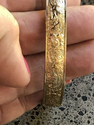 Antique Victorian Hand Engraved Floral Gold Filled Bangle Bracelet