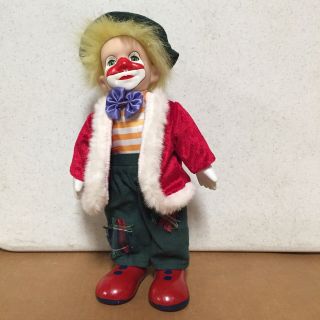 Vintage Porcelain Clown Doll 12 " Hand Painted Santa Outfit Red Green Euc Ar77