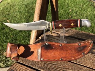 Vtg Western W39 Fixed Blade Hunting Knife W/ Wood Handle & Sheath Usa
