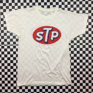 Vintage Stp Racing Oil Products Logo Graphic Tee Shirt Mens Small White