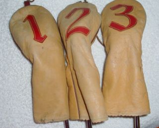 Very Vintage Leather Golf Club Head Covers Set Of 3