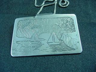 Vintage Artisan Packard Sterling Silver Pendant & 24 " Italy Sterling Chain 1799