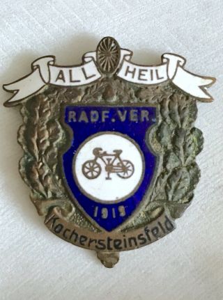 Antique German Wwi Era 1918 Bicycle Club Pin / Badge / Kochersteinsfeld
