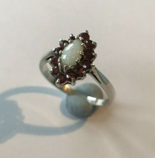 Vintage Opal Garnets Sterling Silver Ring Lovely