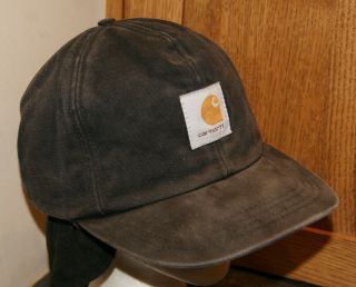 Vtg Carhartt Black Canvas Insualated Winter Hat Ear Flaps Made In Usa Medium