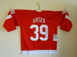 Dominik Hasek Signed Auto Detroit Red Wings Red Jersey Jsa Hof 14 Autographed