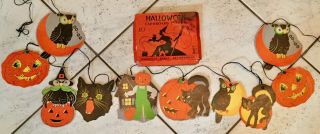 10 Old Vintage Halloween Cardboard Diecuts Die Cut Outs Garland Beistle 1940s