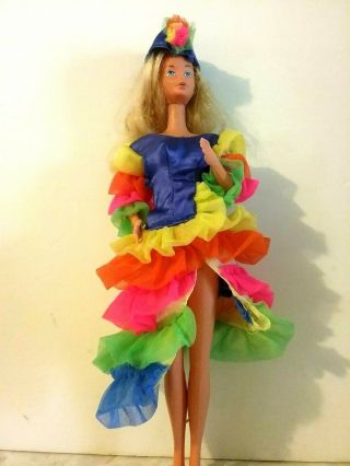 Vintage 1966 Mattel Taiwan Barbie Doll With Push Button Back And Outfit