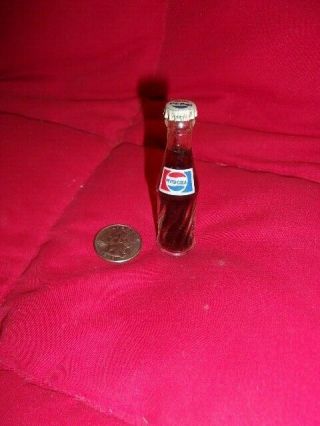 Vintage Pepsi Cola Mini Glass Bottle 3” Inch Collectible Miniature Metal Cap