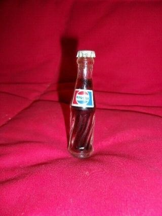Vintage Pepsi COLA Mini Glass Bottle 3” Inch Collectible Miniature Metal Cap 2