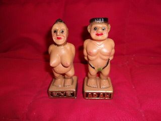Vintage Japan Clay Art Salt And Pepper Shakers Adam & Eve