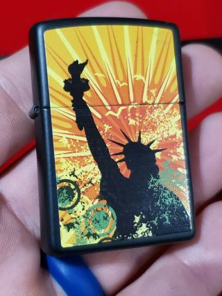 Vintage Zippo Lighter Htf Statue Of Liberty - America - Black Over Brass