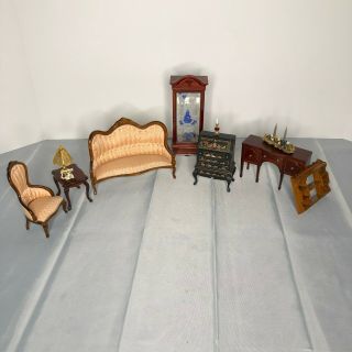 Vintage Dollhouse Miniatures Victorian Living Room Set 10,  Piece 1:12 Scale Euc