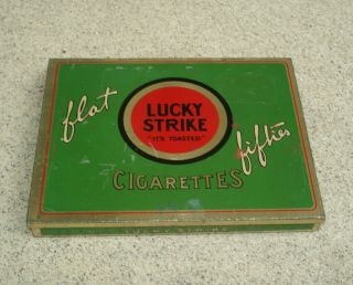 Vintage Lucky Strike Cigarette Metal Tin Flat Fifties Old Tobacco 5.  5 " X 4.  5 "
