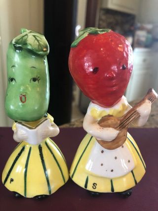 Vintage Anthropomorphic Napco Fruit & Vegetable Head Salt & Pepper Shakers