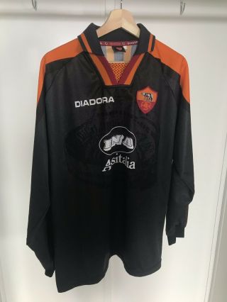Vtg As Roma Jersey - Diadora 1997 - 98 Season 3rd Kit - Black Long Sleeve Size Xl
