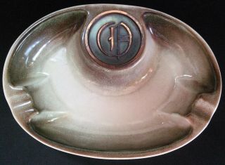 Vintage Green Taupe Fade Hyde Park Ceramic Ashtray With Copper 