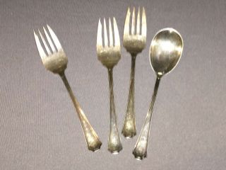 Antique 3 Durgin Gorham Fairfax Sterling Silver Salad Forks/1 Spoon No Monogram