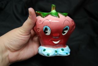Vintage Anthropomorphic Strawberry Py Japan Napco Fruit Head Vase Planter