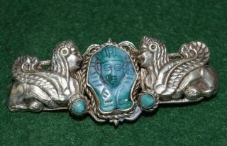 Very Fine Czech Antique Egyptian Revival Silver Brooch Faience - Neiger Bros