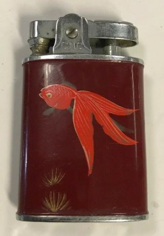 Vintage Continental Refillable Lighter W/ Koi Fish Cloisonne Design 2 " X1.  25 "