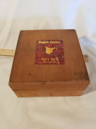 Vintage English Leather Gift Set Empty Wood Dovetailed Box Vintage Box