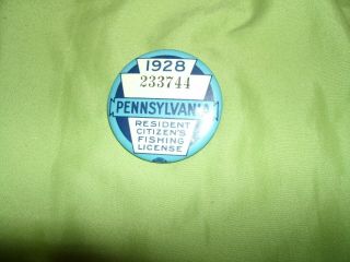 1928 Pa Fishing License Pennsylvania Badge