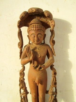 Antique Old Hand Carved Wooden Hindu Jain God Mahaveer Budda Nude Figure Statue 3