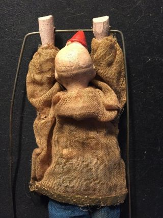 Antique 19th Century Folk Art Wood Hand Toy Clown Trapeze Puppet Marionette 3