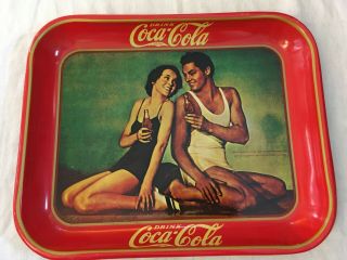 Vintage Coca Cola Tray Featuring Maureen O Sullivan And Johnny Weissmuller