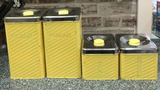 Vintage Mid Century Lincoln Beauty Ware Canister Set Metal Yellow With Lids