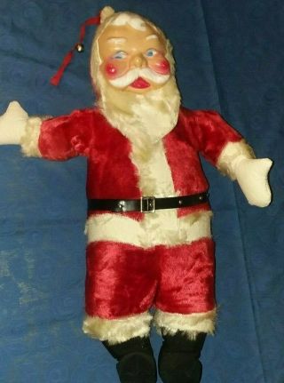 Vintage Large Plush Stuffed Santa Claus Plastic Face Appx 26 " Tall Christmas