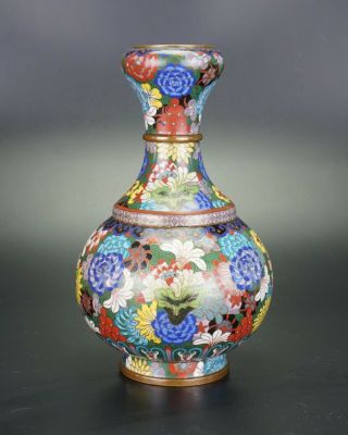Antique Chinese Bronze Cloisonne Double Gourd Garlic Mouth Vase 18/19th Century