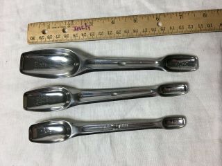 Vintage Kitchen Utensils Foley Locking Measuring Spoon Set 3 Pc Stainless Steel